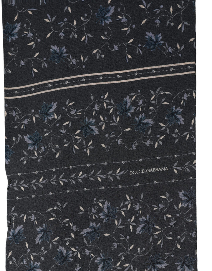Dolce & Gabbana Blue Floral Silk Fringed Neck Shaw Scarf