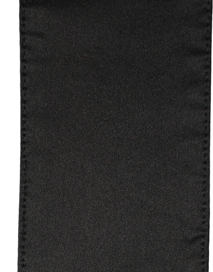 Dolce & Gabbana Black Satin Silk Skinny Fringed Shawl Scarf