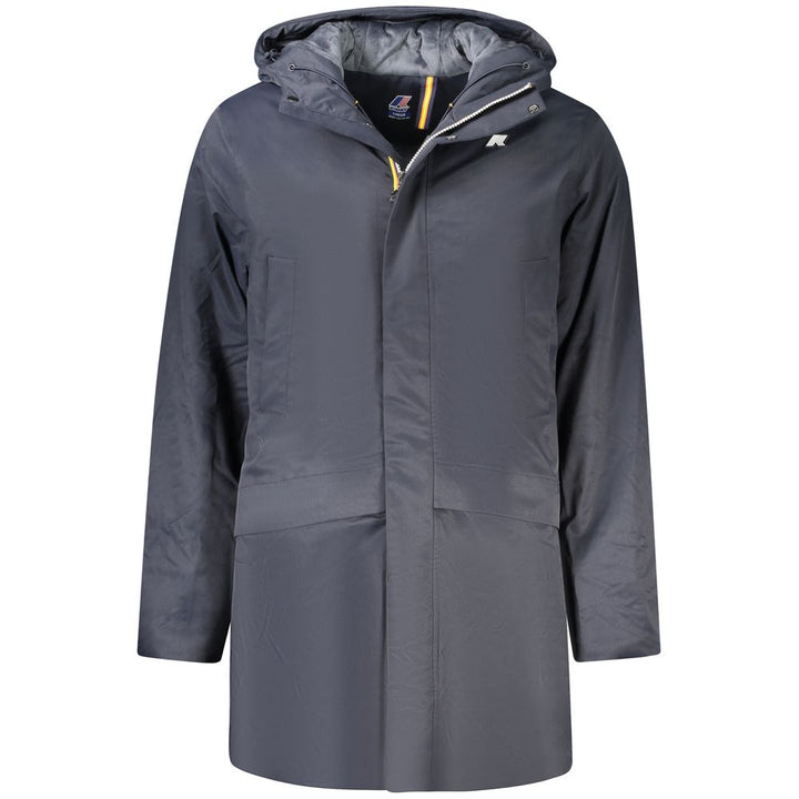 K-WAY Blue Polyester Men's Jacket with Hood and Pockets