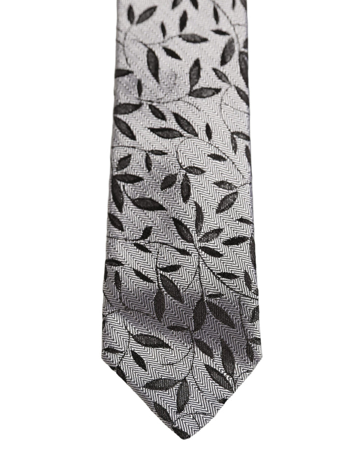 Dolce & Gabbana Men Gray Silk Leaf Pattern Adjustable Tied Necktie Tie