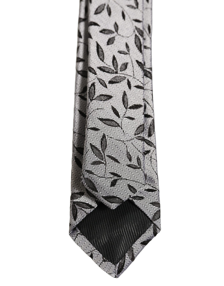 Dolce & Gabbana Men Gray Silk Leaf Pattern Adjustable Tied Necktie Tie