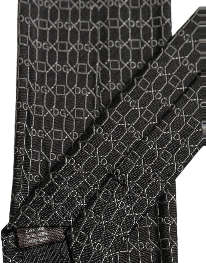 Dolce & Gabbana Dark Gray Silk DG Monogram Adjustable Tied Necktie Tie