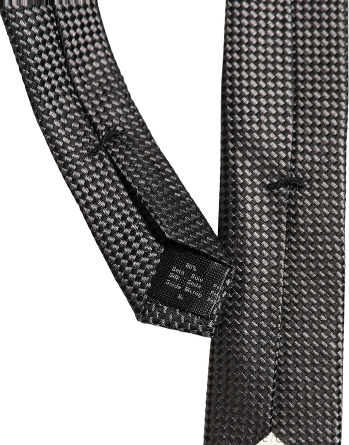 Dolce & Gabbana Dark Gray Textured Silk Adjustable Necktie Accessory Tie