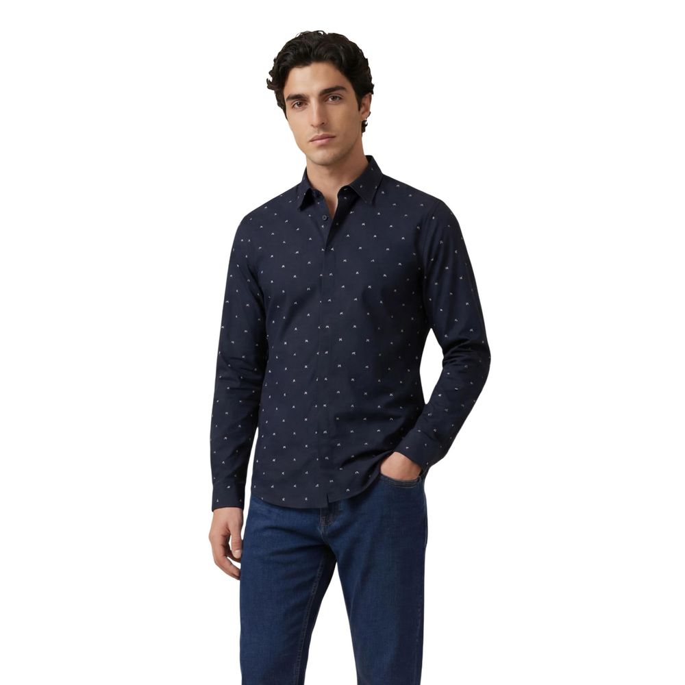 Armani Exchange Blue Cotton Pattern Shirt