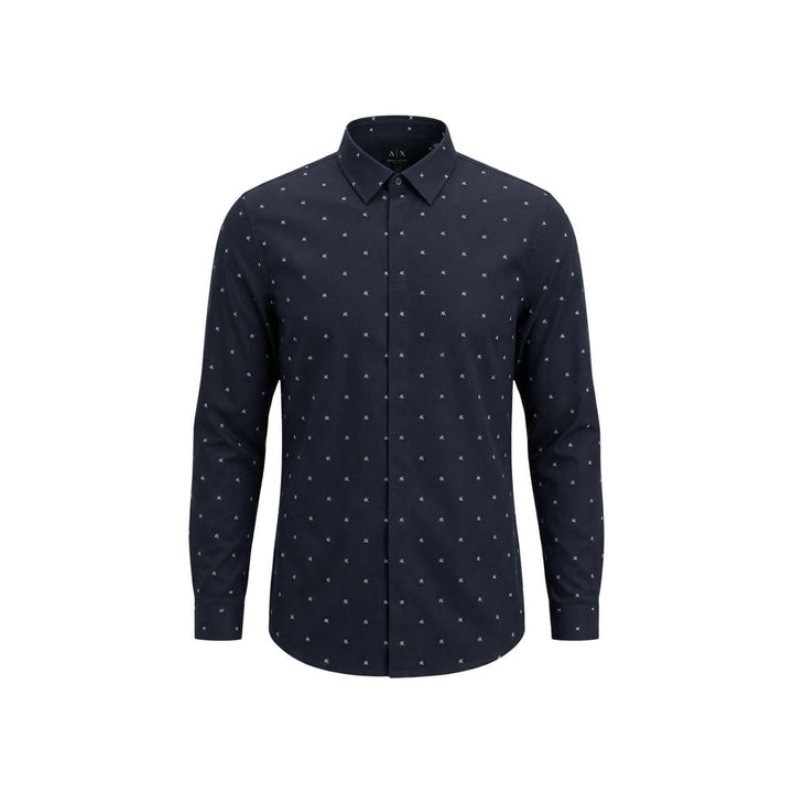 Armani Exchange Blue Cotton Pattern Shirt