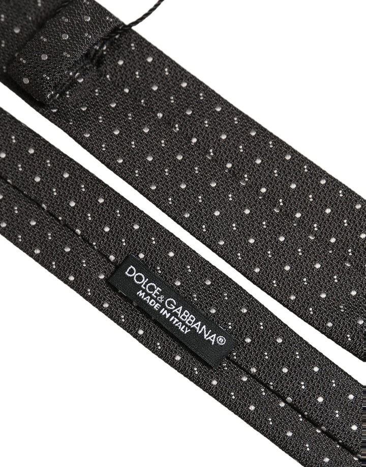 Dolce & Gabbana Dark Gray Polka Dot Silk Adjustable Necktie Accessory Tie
