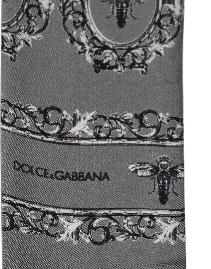 Dolce & Gabbana Men Gray Bee Silk Skinny Twilly Foulard Scarf