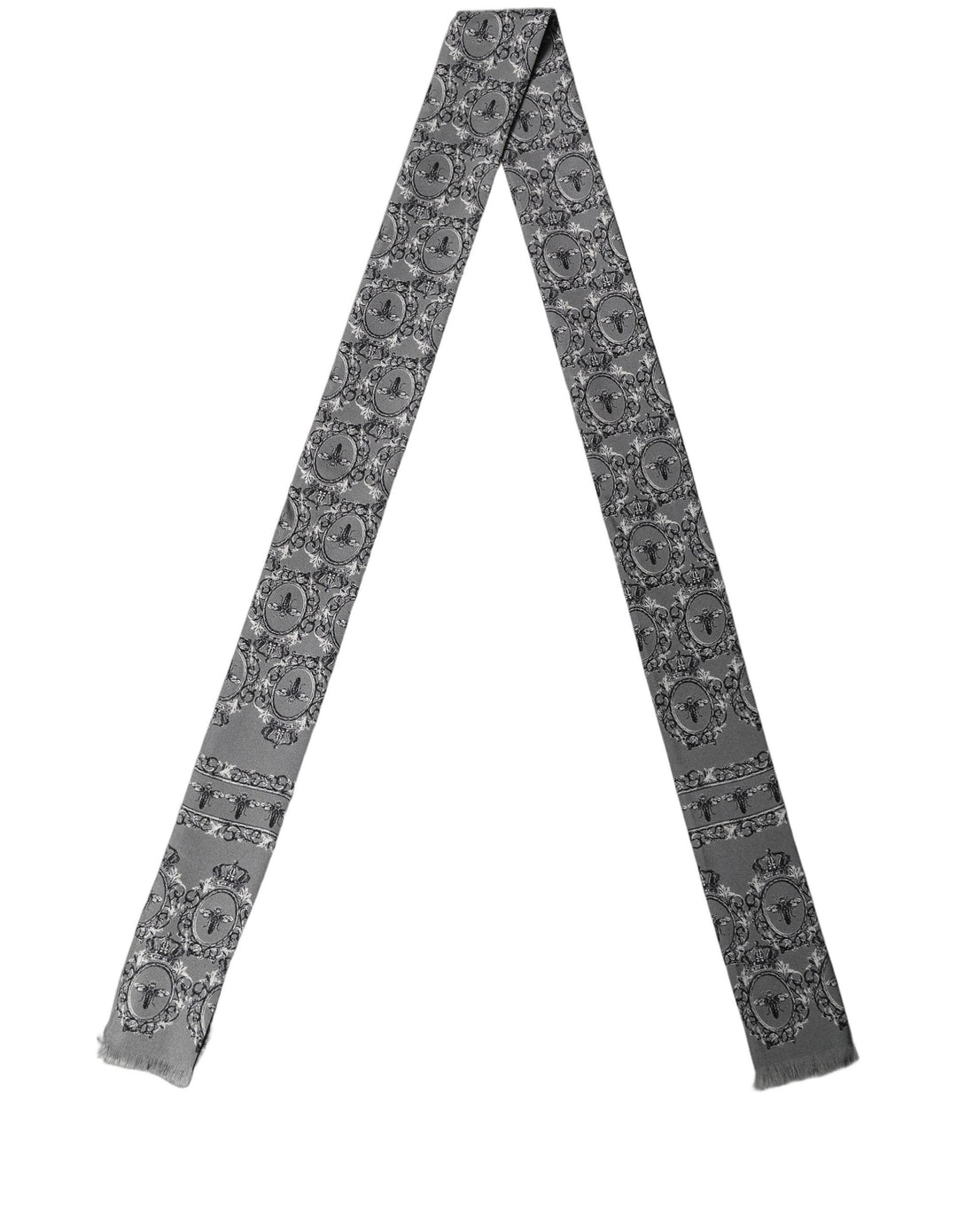Dolce & Gabbana Men Gray Bee Silk Skinny Twilly Foulard Scarf