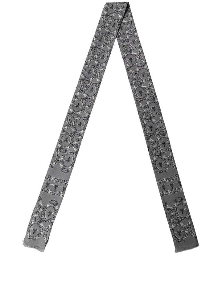 Dolce & Gabbana Men Gray Bee Silk Skinny Twilly Foulard Scarf