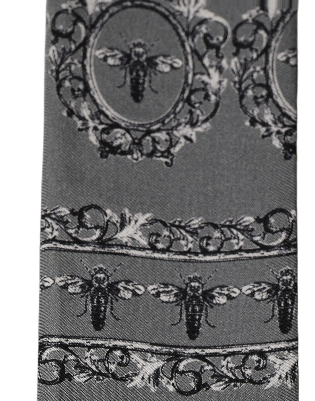Dolce & Gabbana Men Gray Bee Silk Skinny Twilly Foulard Scarf