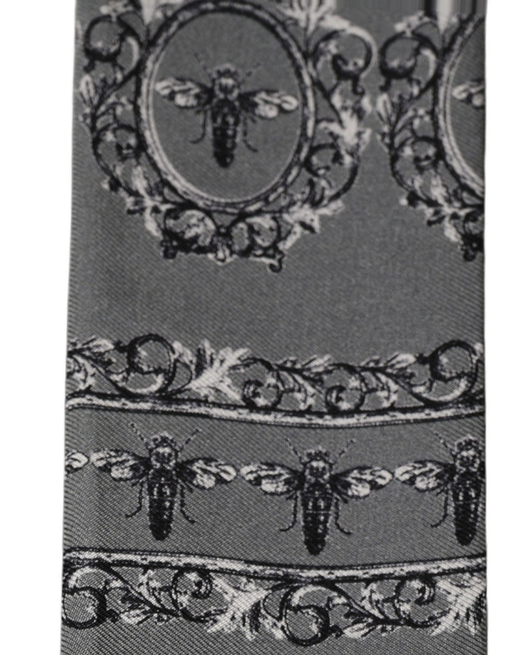 Dolce & Gabbana Men Gray Bee Silk Skinny Twilly Foulard Scarf