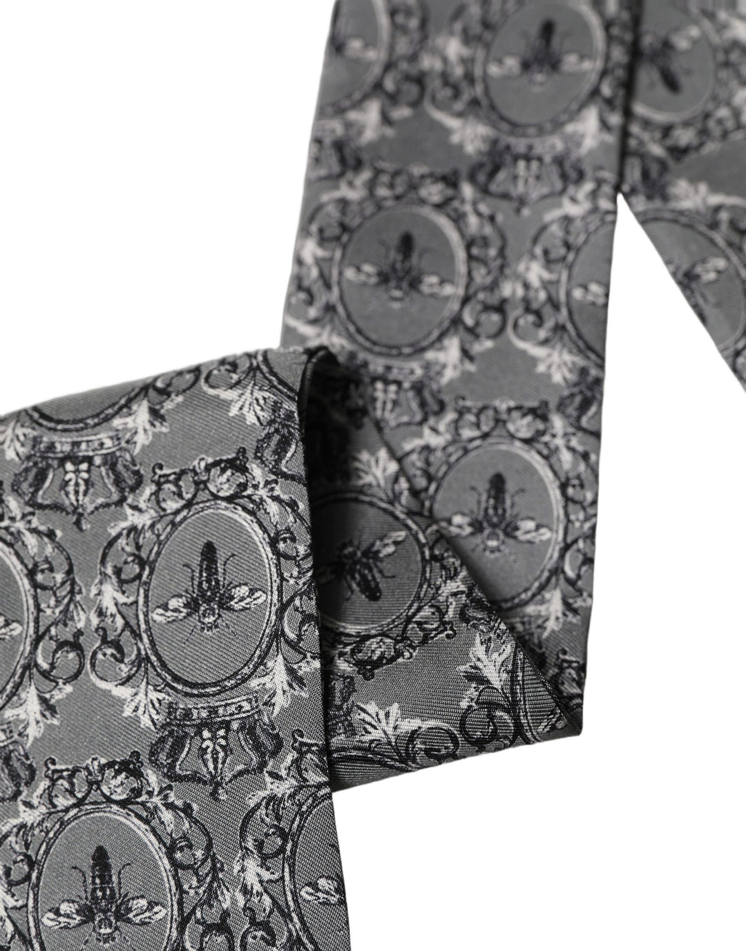 Dolce & Gabbana Men Gray Bee Silk Skinny Twilly Foulard Scarf