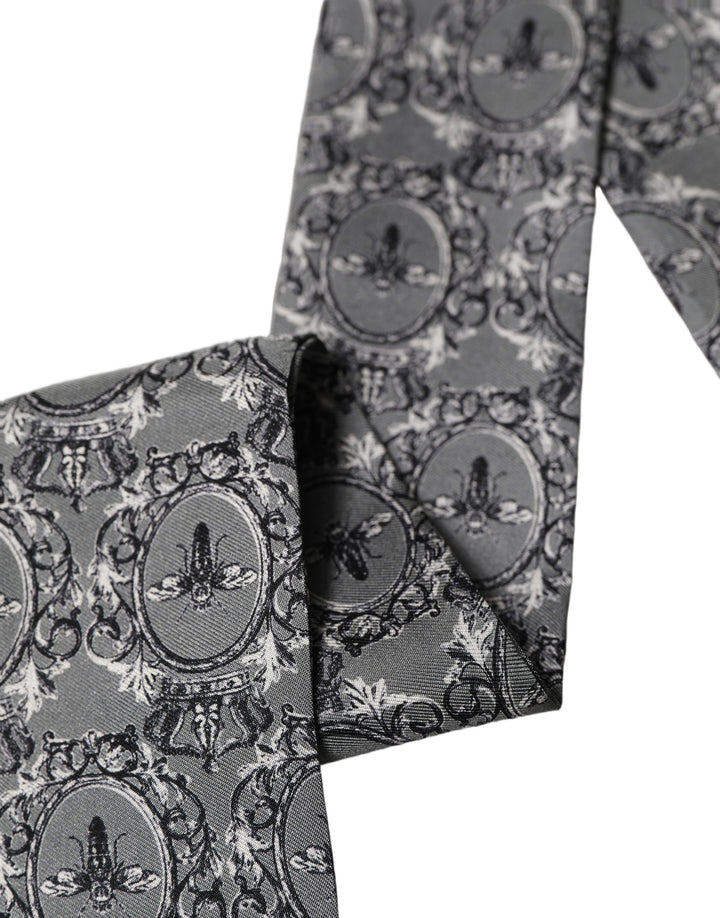 Dolce & Gabbana Men Gray Bee Silk Skinny Twilly Foulard Scarf