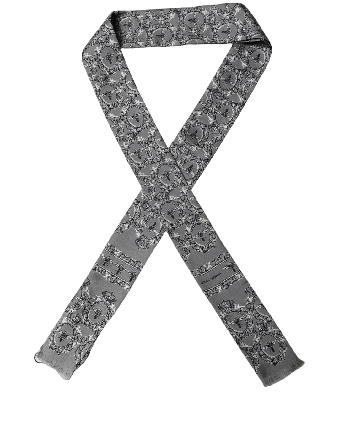 Dolce & Gabbana Men Gray Bee Silk Skinny Twilly Foulard Scarf