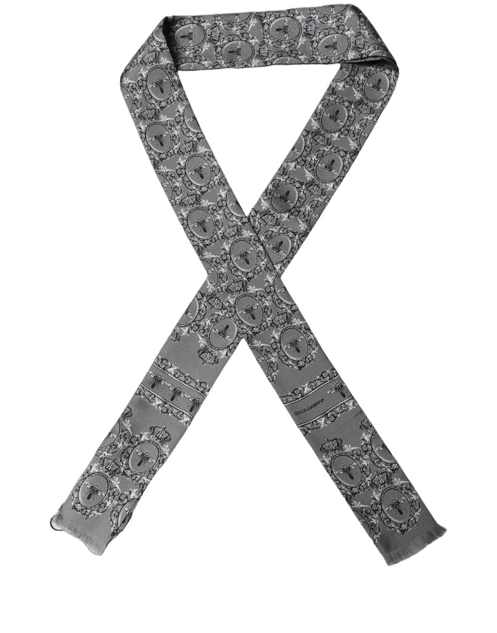 Dolce & Gabbana Men Gray Bee Silk Skinny Twilly Foulard Scarf