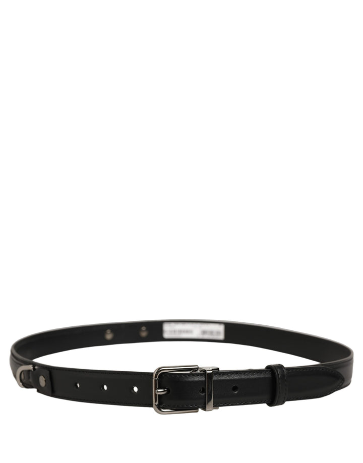 Dolce & Gabbana Black Leather Silver Tone Metal Buckle Belt