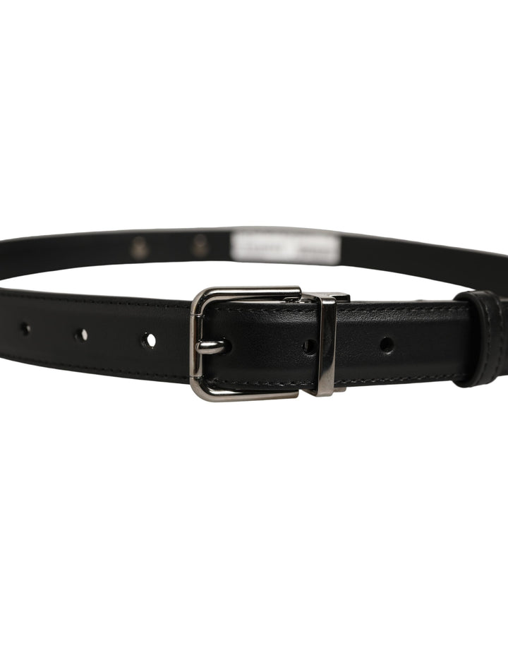 Dolce & Gabbana Black Leather Silver Tone Metal Buckle Belt