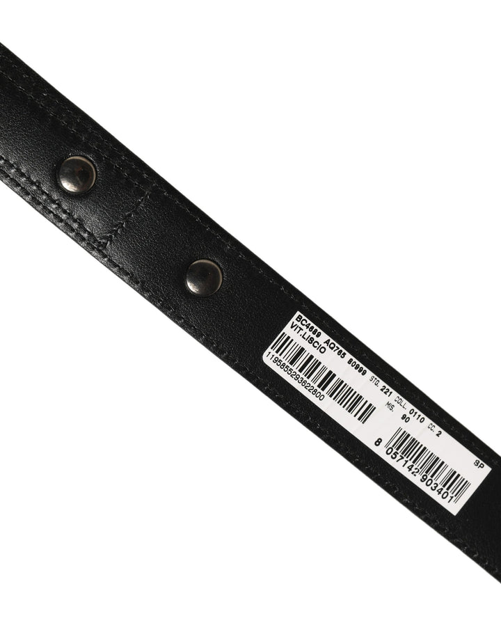 Dolce & Gabbana Black Leather Silver Tone Metal Buckle Belt