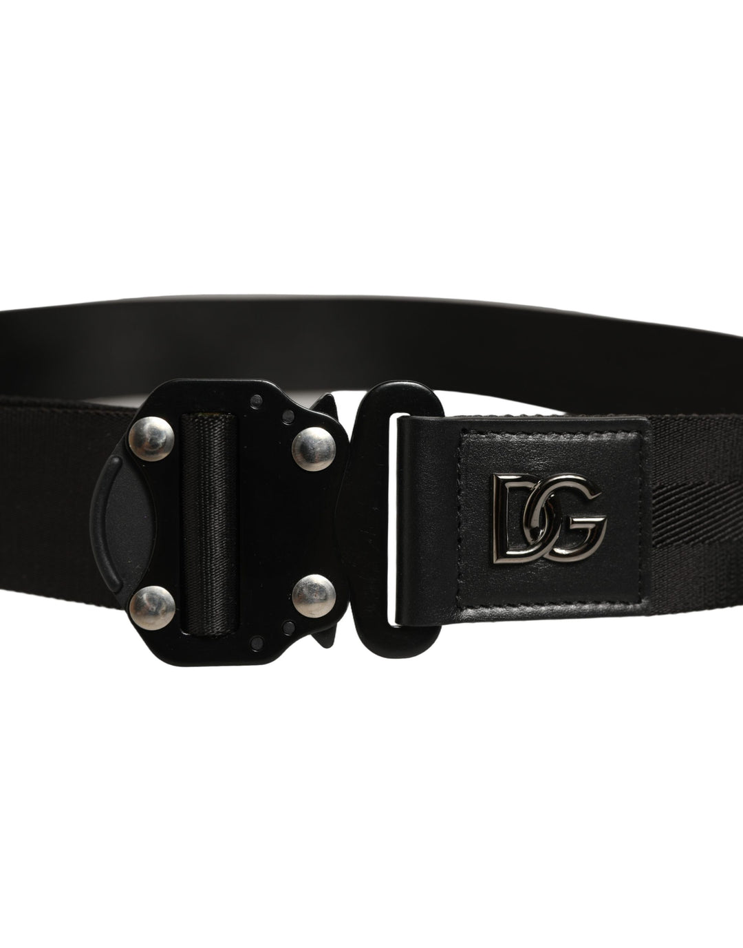 Dolce & Gabbana Men Black Fabric Strap Logo Metal Buckle Belt