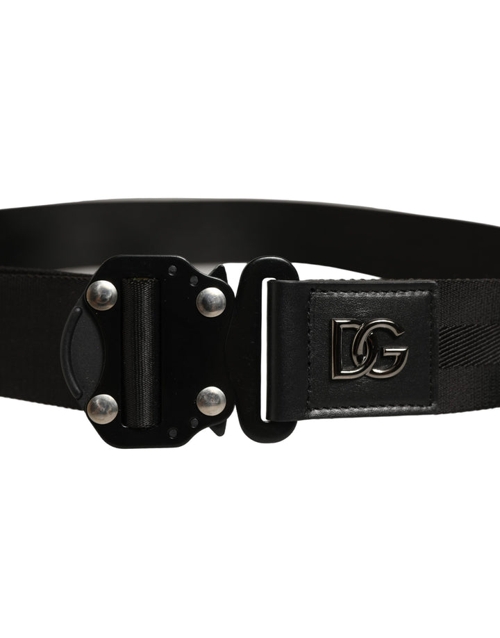 Dolce & Gabbana Men Black Fabric Strap Logo Metal Buckle Belt