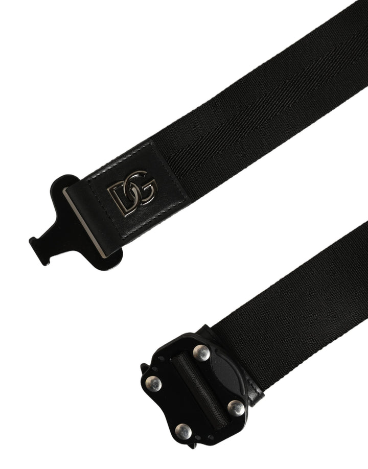 Dolce & Gabbana Men Black Fabric Strap Logo Metal Buckle Belt