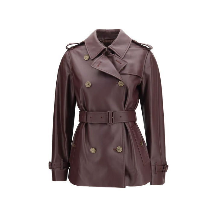 Burberry Bordeaux Calf Leather Bos Taurus Coat