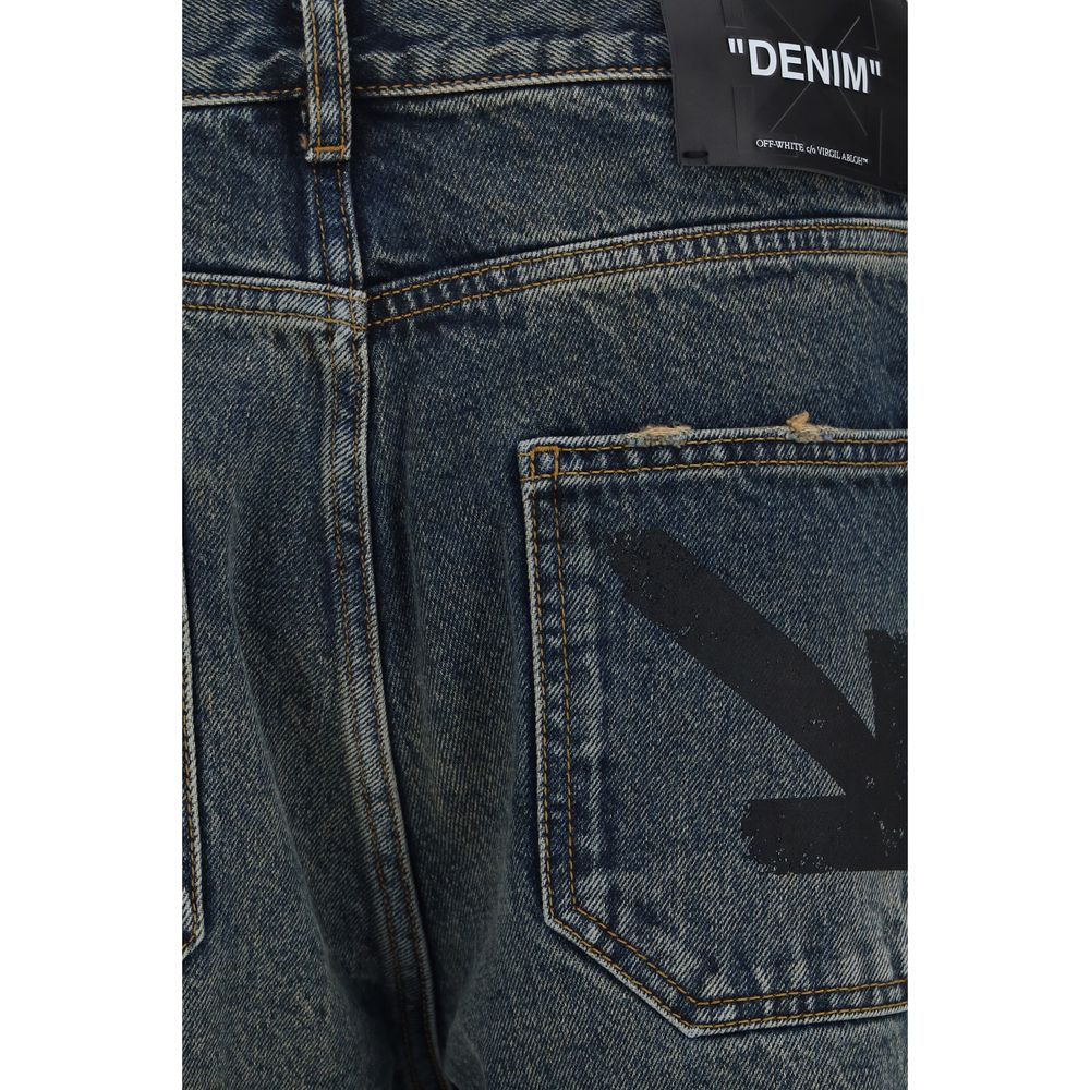 Off-White Blue Cotton Straight-Leg Jeans