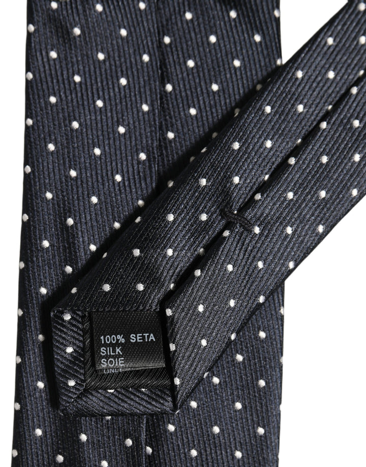 Dolce & Gabbana Dark Blue Polka Dot Silk Adjustable Necktie Accessory Tie