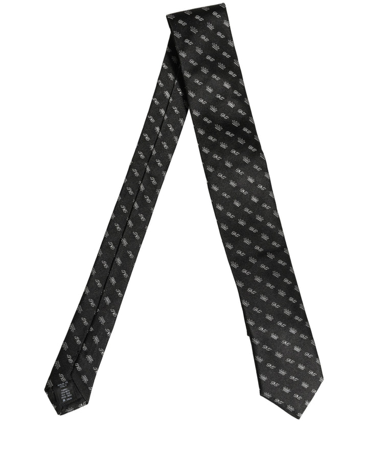 Dolce & Gabbana Black White DG Crown Adjustable Men Necktie Accessory Tie