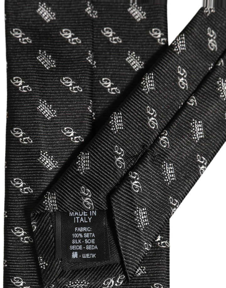 Dolce & Gabbana Black White DG Crown Adjustable Men Necktie Accessory Tie