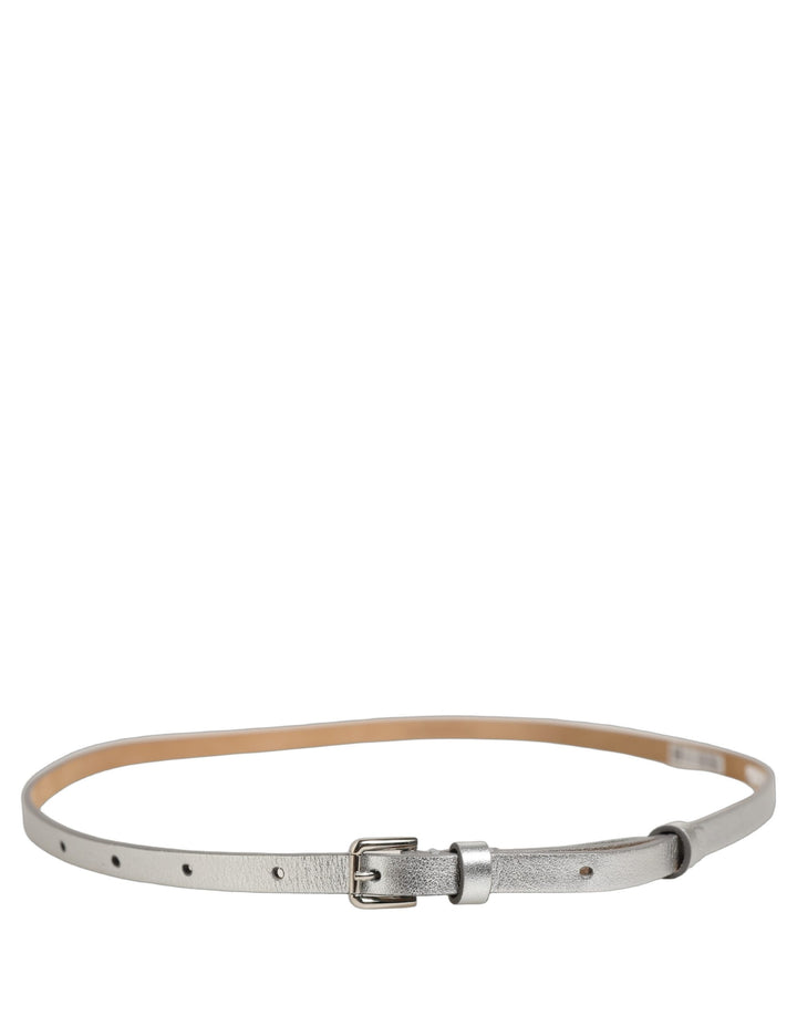 Dolce & Gabbana Metallic Silver Leather Square Buckle Belt