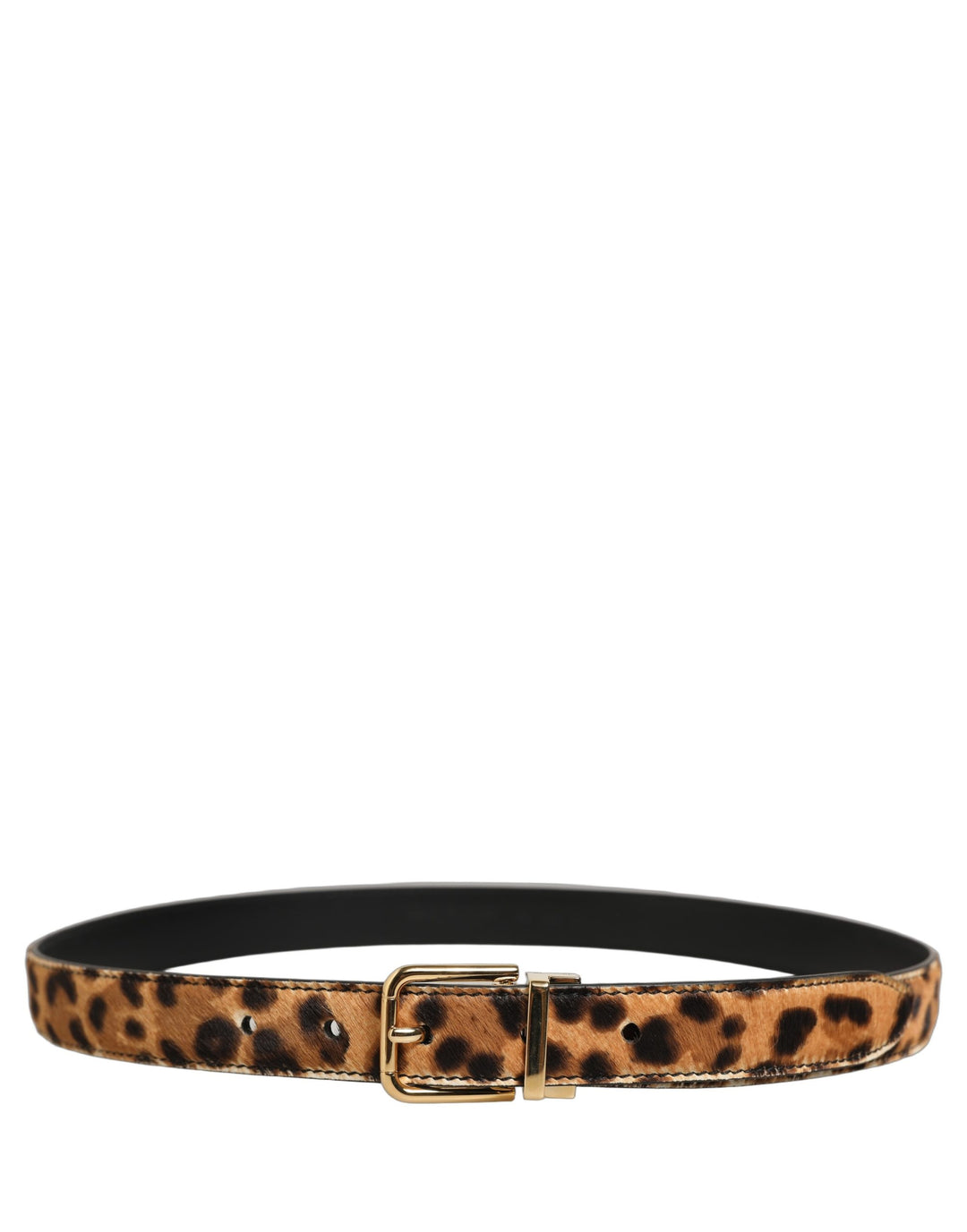 Dolce & Gabbana Brown Leopard Calf Hair Gold Tone Buckle Belt