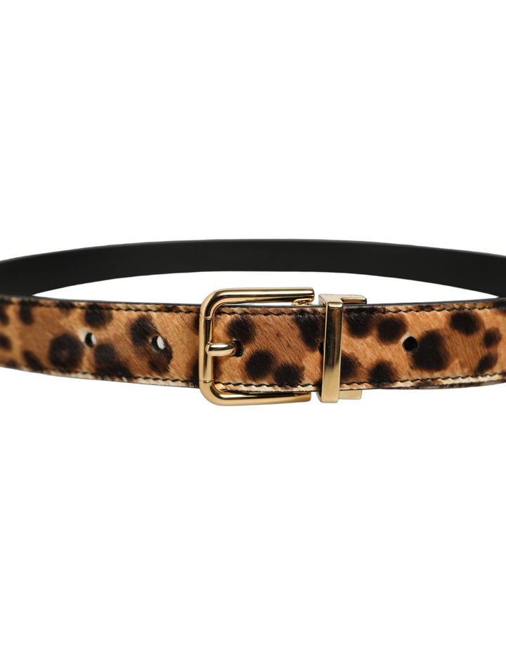 Dolce & Gabbana Brown Leopard Calf Hair Gold Tone Buckle Belt