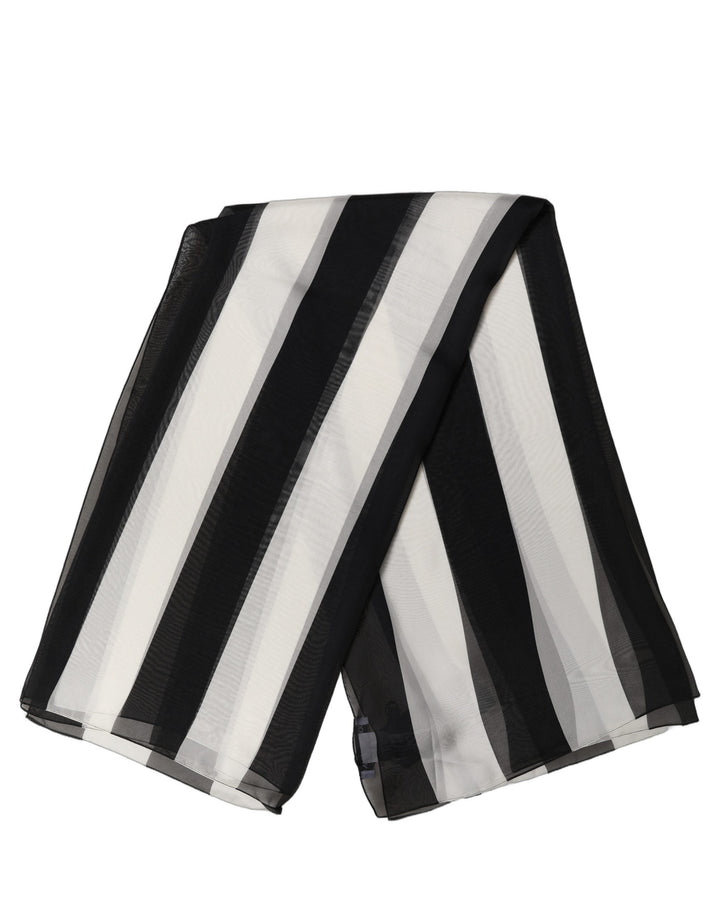 Dolce & Gabbana Black White Stripe Silk Square Foulard Scarf