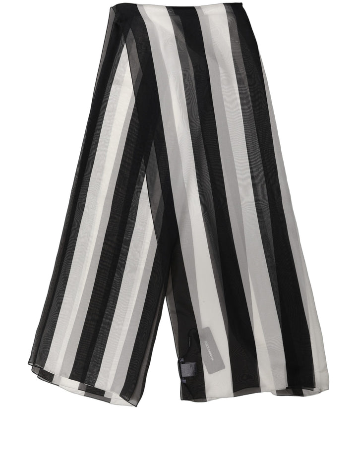 Dolce & Gabbana Black White Stripe Silk Shawl Stole Scarf