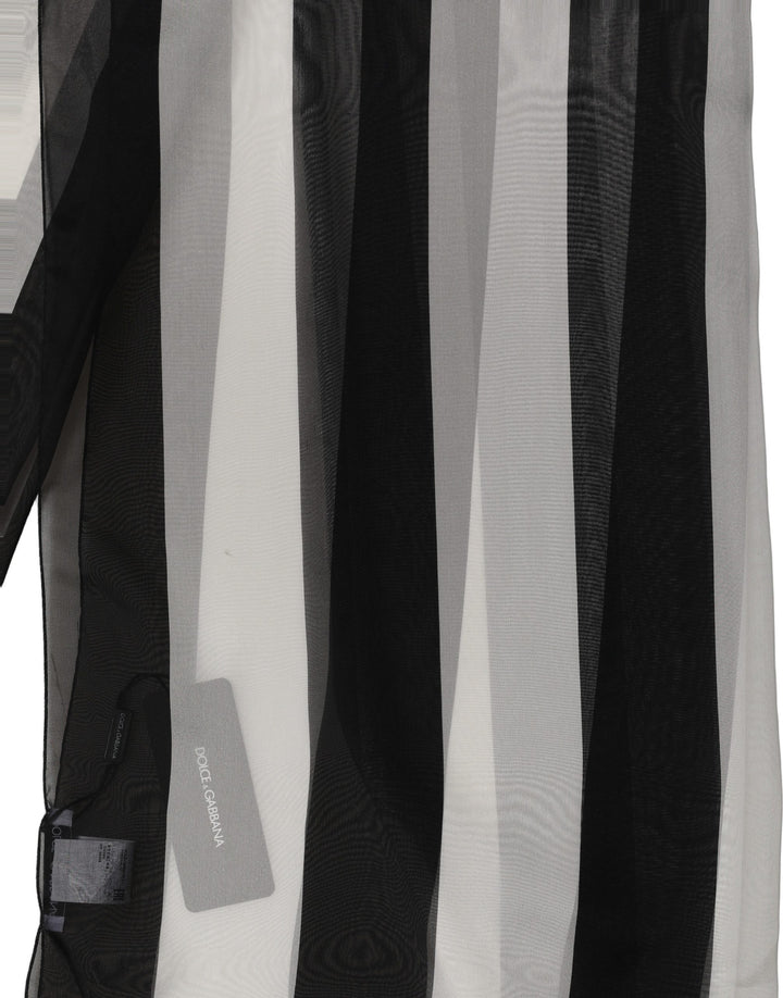 Dolce & Gabbana Black White Stripe Silk Shawl Stole Scarf