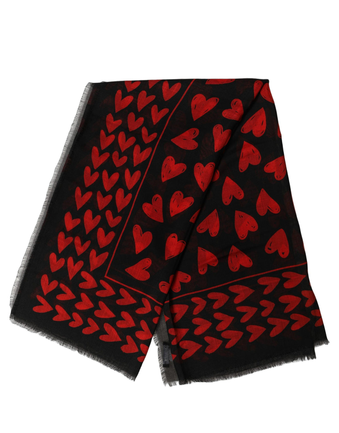 Dolce & Gabbana Black Red Cashmere Hearts Print Stole Scarf