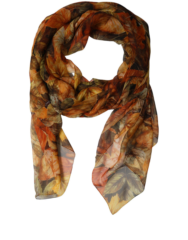 Dolce & Gabbana Multicolor Leaf Print Silk Shawl Stole Scarf