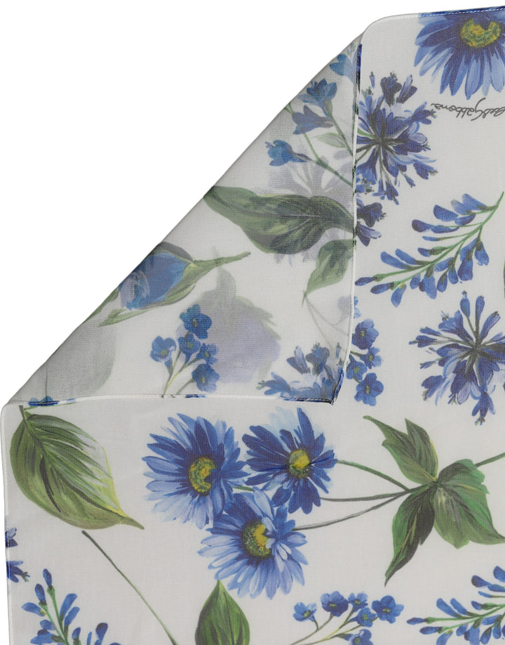 Dolce & Gabbana White Blue Floral Square Foulard Scarf