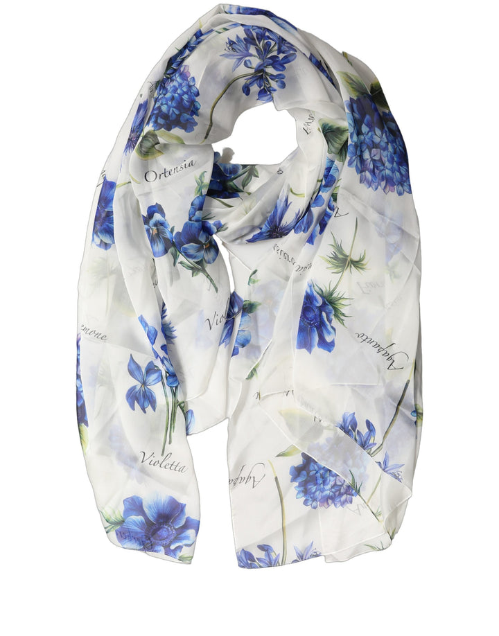 Dolce & Gabbana White Silk Floral Chiffon Long Stole Scarf