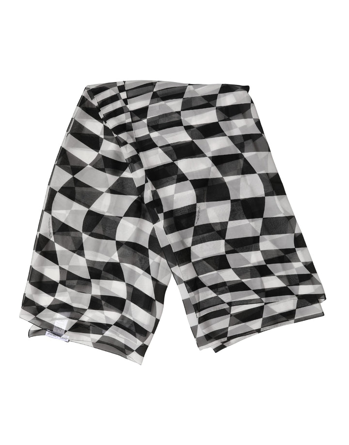 Dolce & Gabbana White Black Checkered Silk Foulard Scarf
