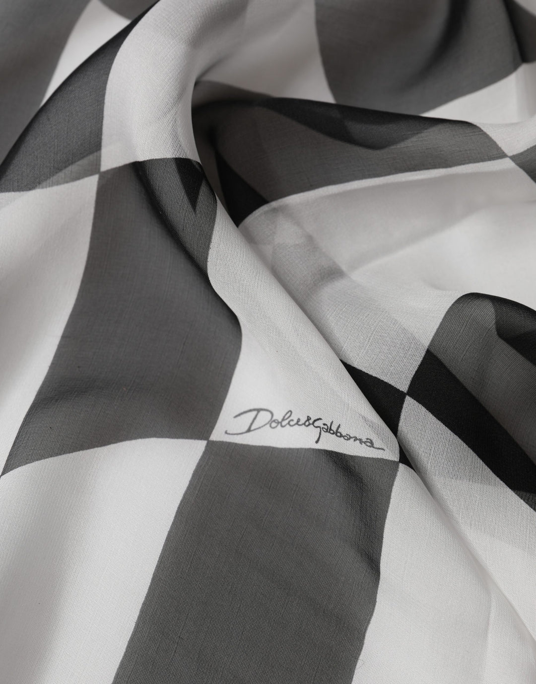 Dolce & Gabbana White Black Checkered Silk Foulard Scarf