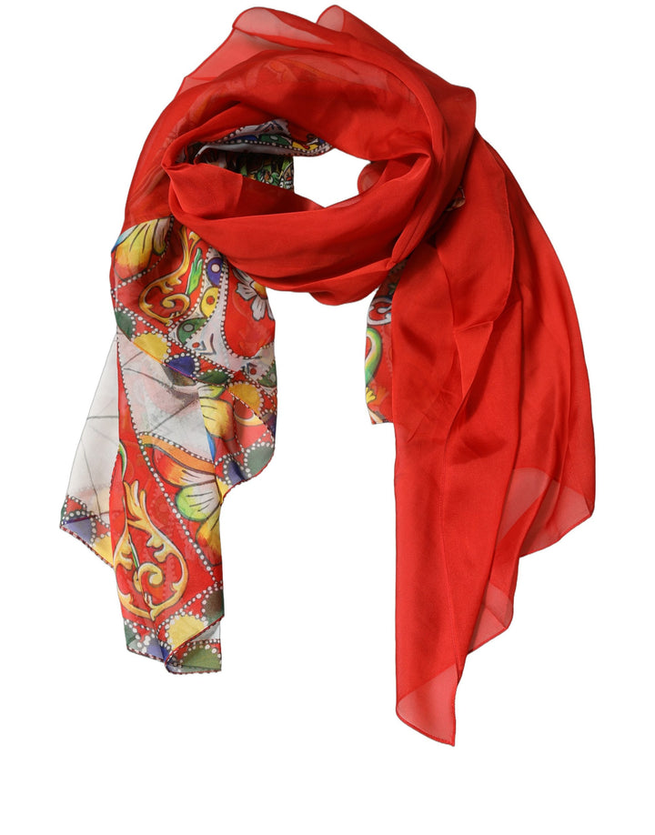 Dolce & Gabbana Red Silk Historical Print Foulard Scarf