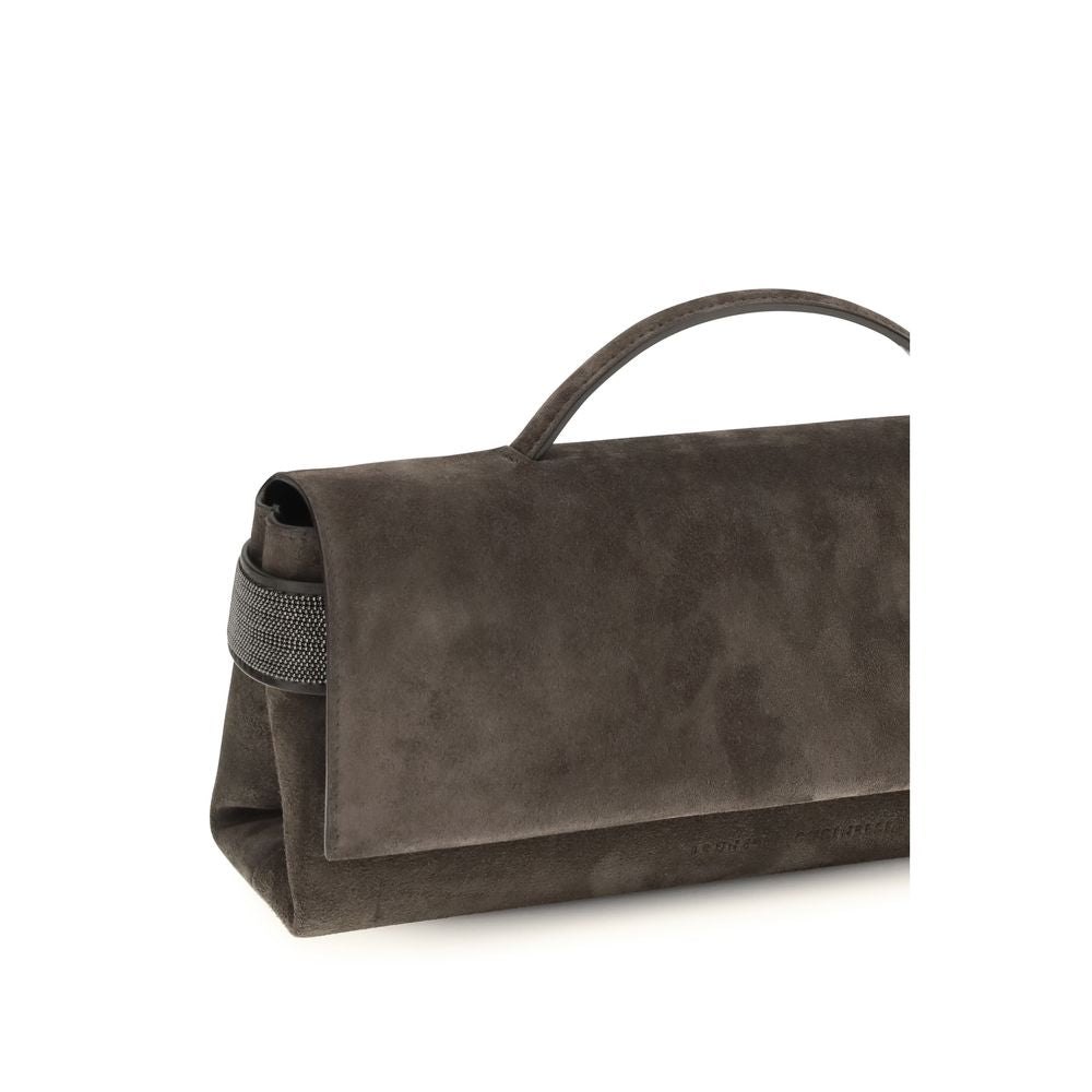 Brunello Cucinelli Brown Suede Leather Clutch Bag