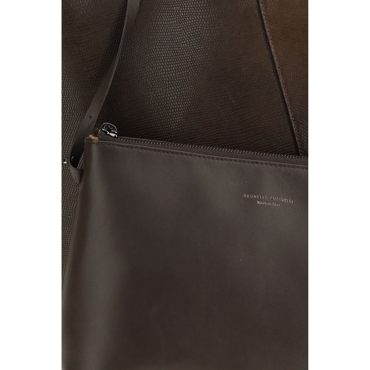 Brunello Cucinelli Brown Calf Leather Bos Taurus Handbag