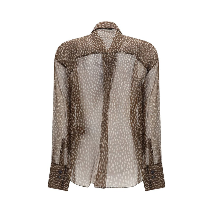 Brunello Cucinelli Brown Silk Pattern Shirt