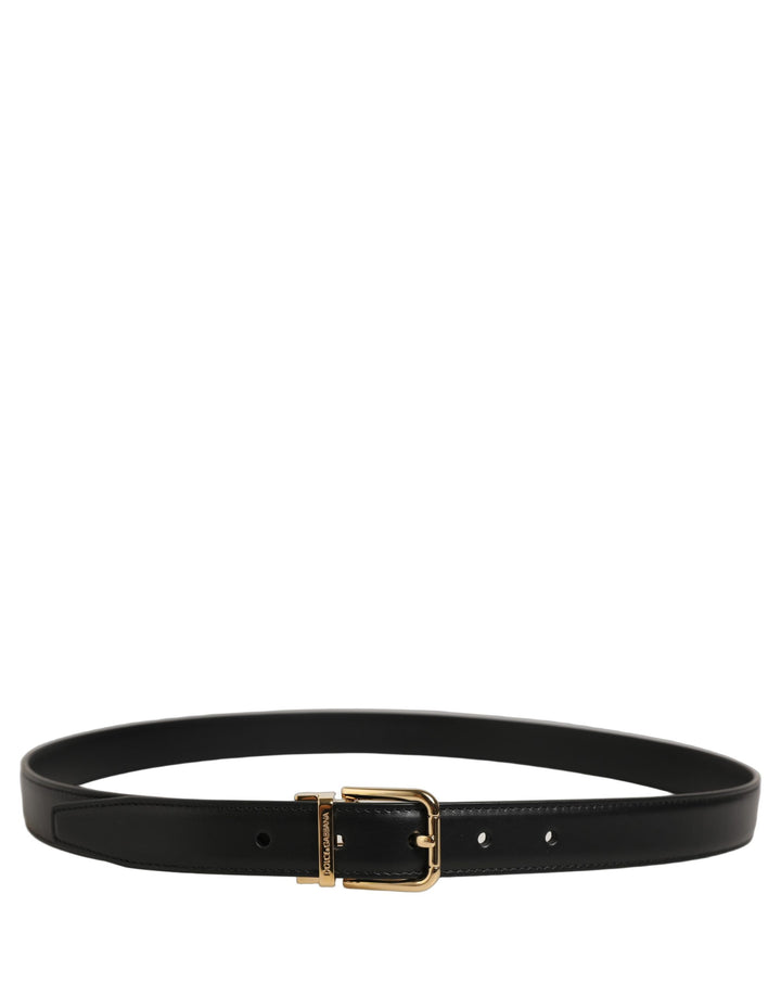 Dolce & Gabbana Black Classic Leather Gold Tone Buckle Belt