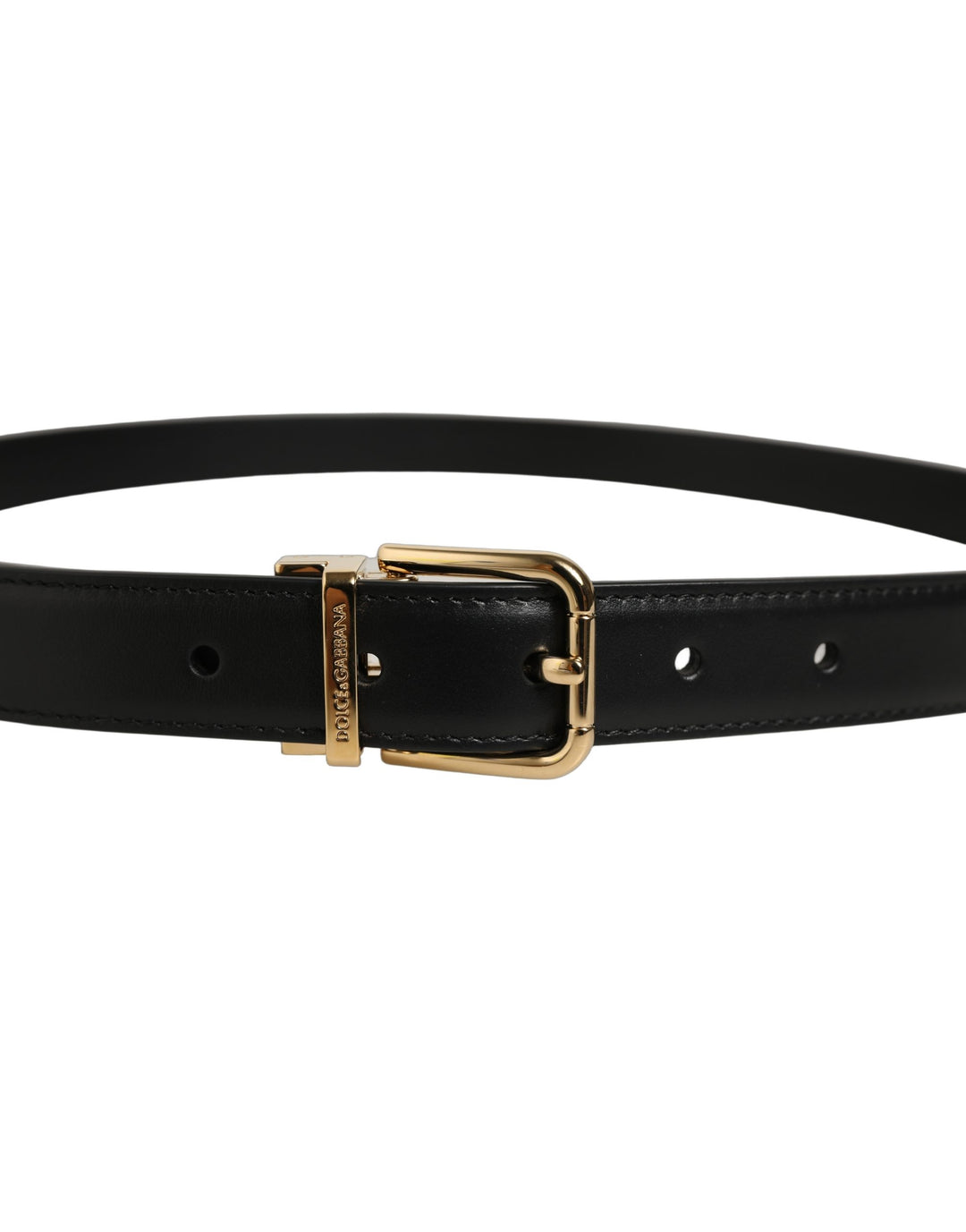 Dolce & Gabbana Black Classic Leather Gold Tone Buckle Belt