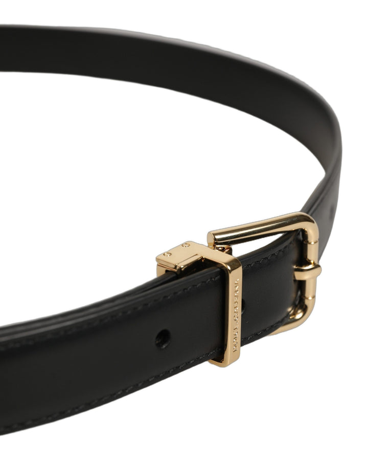 Dolce & Gabbana Black Classic Leather Gold Tone Buckle Belt