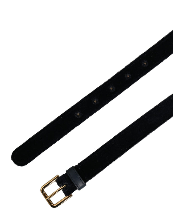 Dolce & Gabbana Dark Blue Velvet Gold Tone Metal Buckle Belt